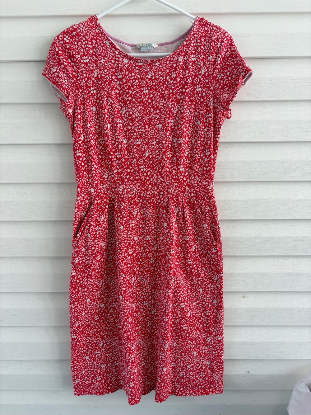 Boden Red Floral Cotton Midi Dress Size 6 Pockets Cottagecore Summer